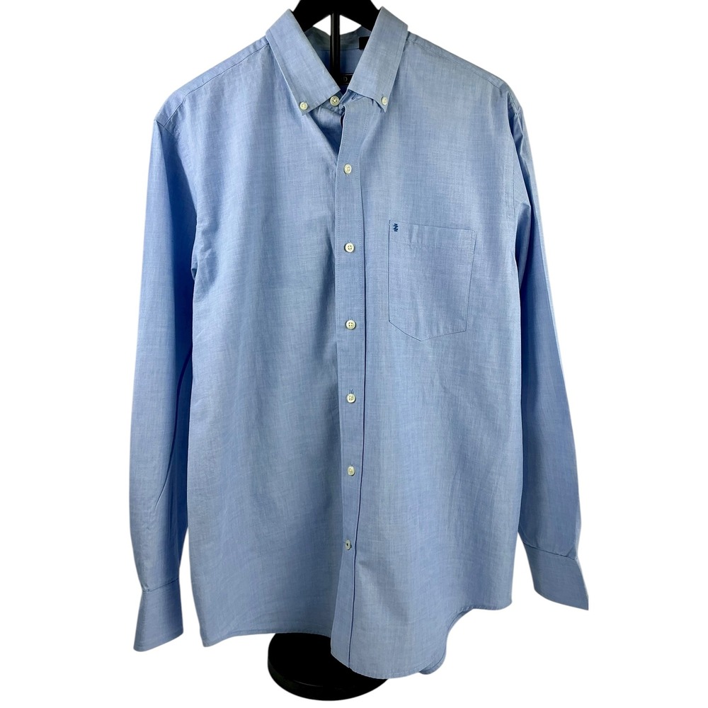 IZOD Mens MED Blue Long Sleeve Button Down Dress Shirt,‎ Oxford Casual